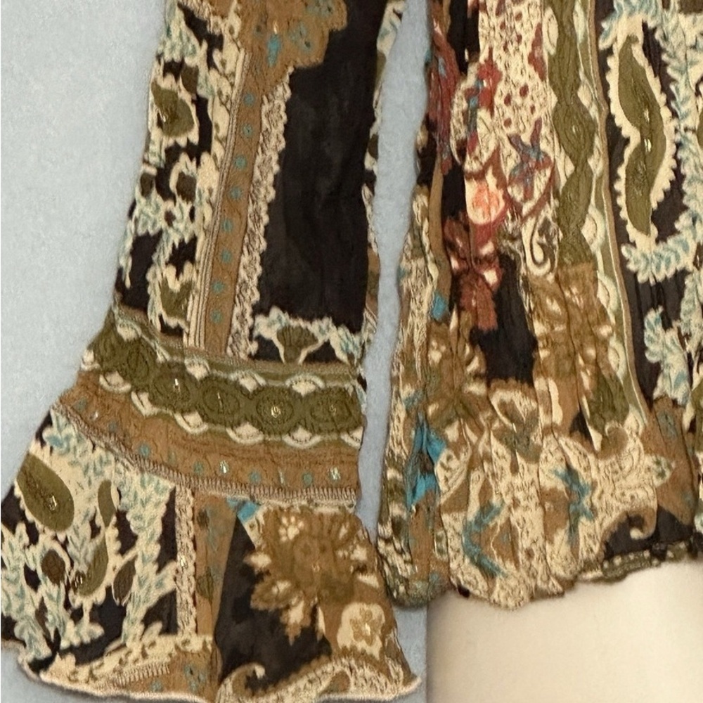 Bohemian Patchwork Blouse With Ruffle Sleeves - image 3
